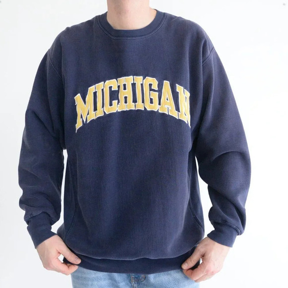 Vintage 90'S Steve And Barry's Navy Mi Wolverines University Crew Neck Sweater S - Picture 1 of 11